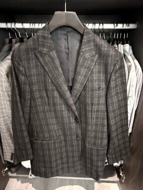 Versace Collection Men's Gray Plaid Wool Blazer – 2-Button Sport Coat – EU 54 /